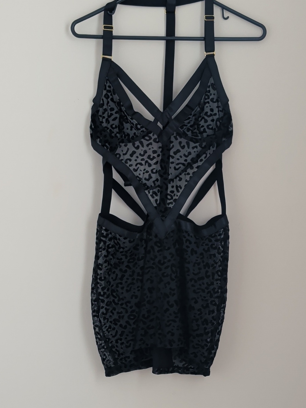 Source Unknown Black Sheer Leopard Cutout Chemise Dress